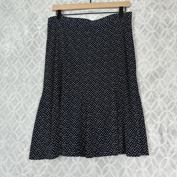 Talbots Pleated Trumpet Skirt 10 Black Blue Dot Stretch Retro Twee Classy Chic - Picture 1 of 10